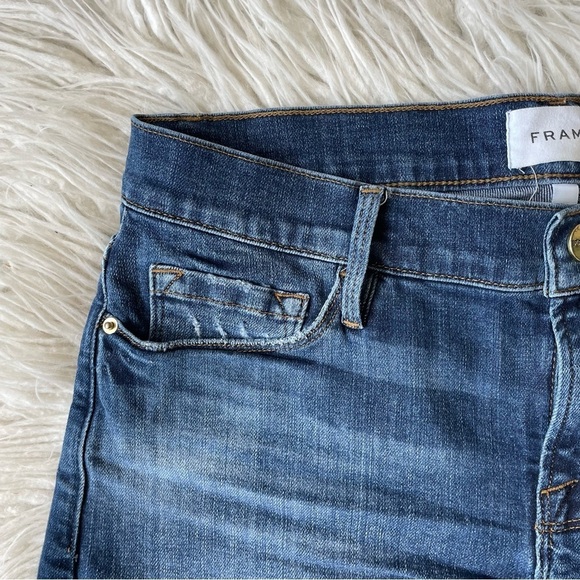 FRAME Denim Le Cut Off Azure Blue Raw Hem Mid Rise Jean Shorts LC779 EUC Size 25 - Picture 4 of 10